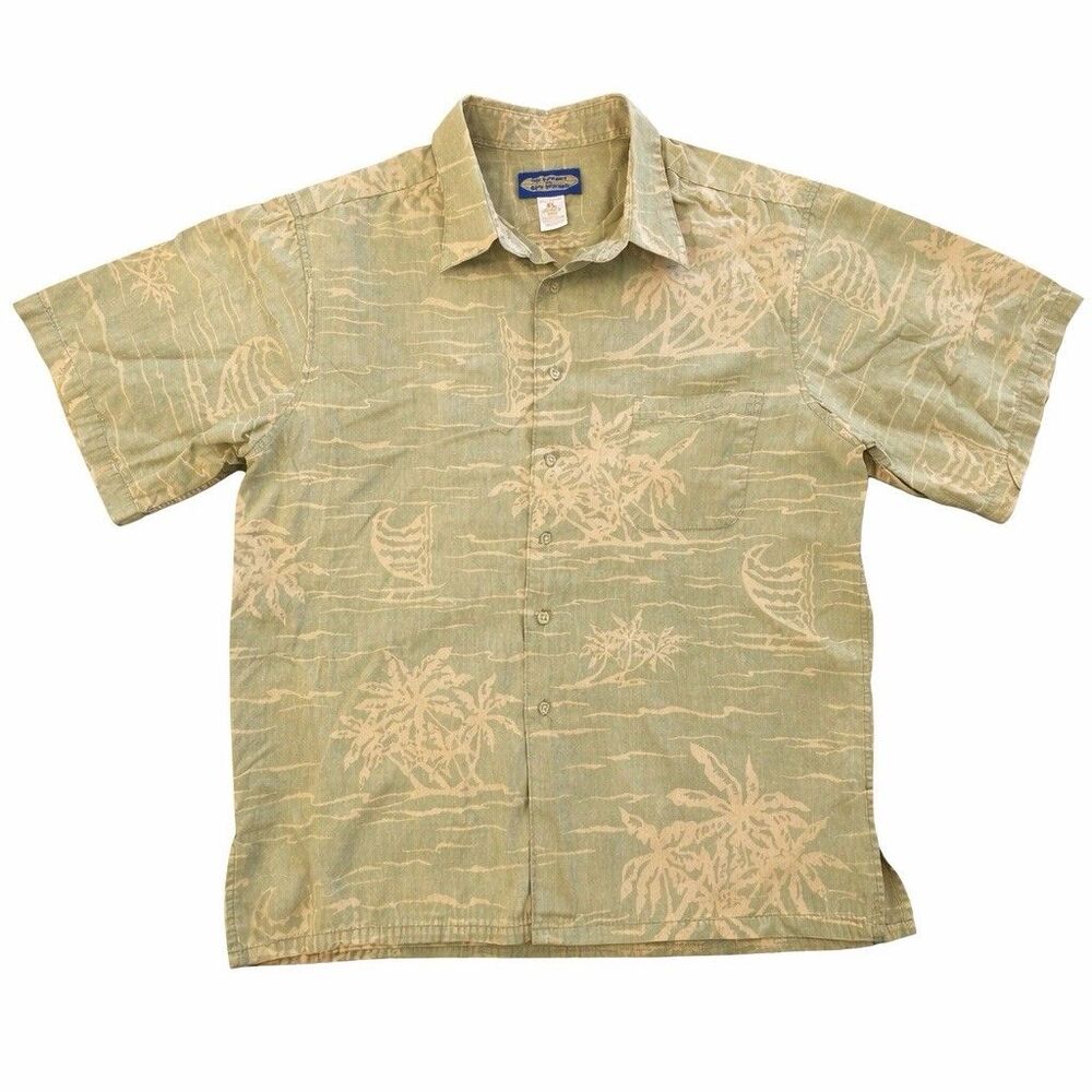 Reyn Spooner Phil Edwards XL Hawaiian Shirt Green Reverse Print Aloha Canoe Palm - Picture 2 of 4